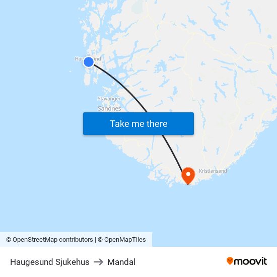 Haugesund Sjukehus to Mandal map