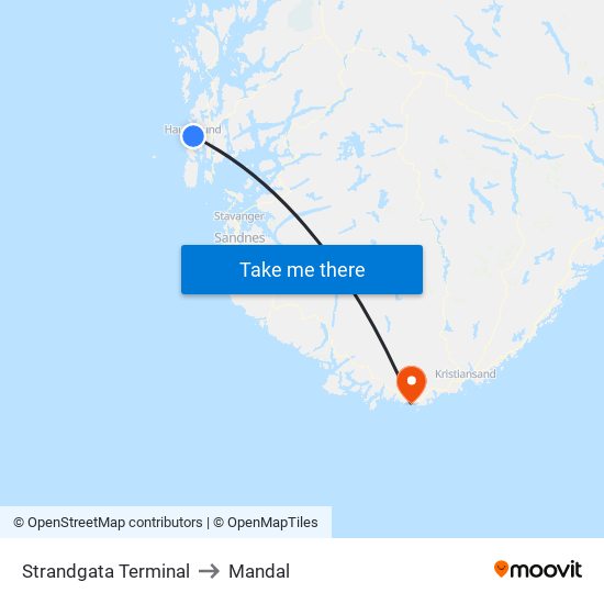 Strandgata Terminal to Mandal map