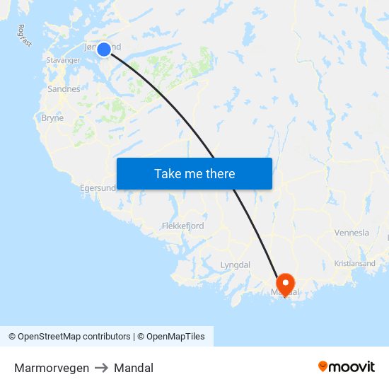 Marmorvegen to Mandal map