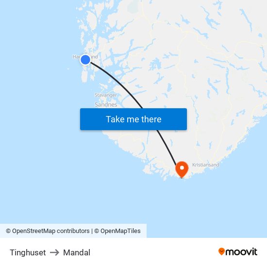 Tinghuset to Mandal map