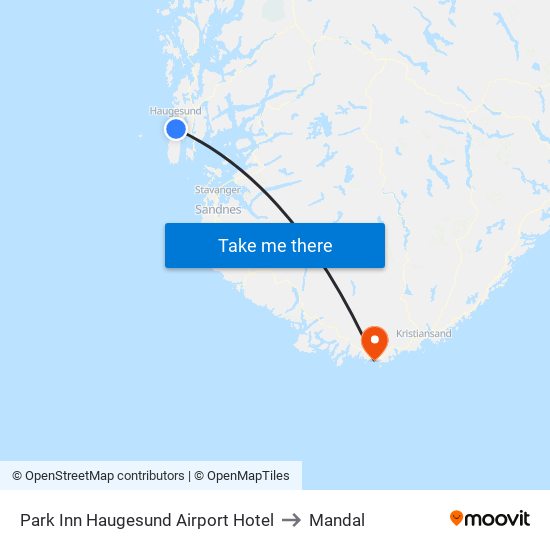 Park Inn Haugesund Airport Hotel to Mandal map