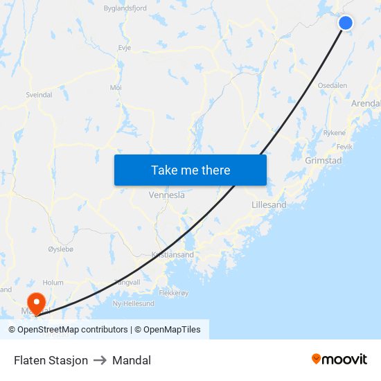 Flaten Stasjon to Mandal map