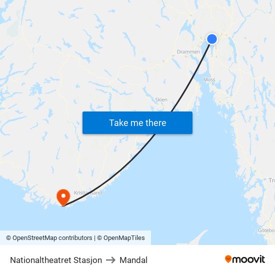 Nationaltheatret Stasjon to Mandal map