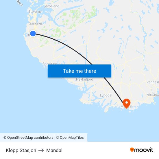 Klepp Stasjon to Mandal map