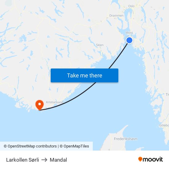 Larkollen Sørli to Mandal map