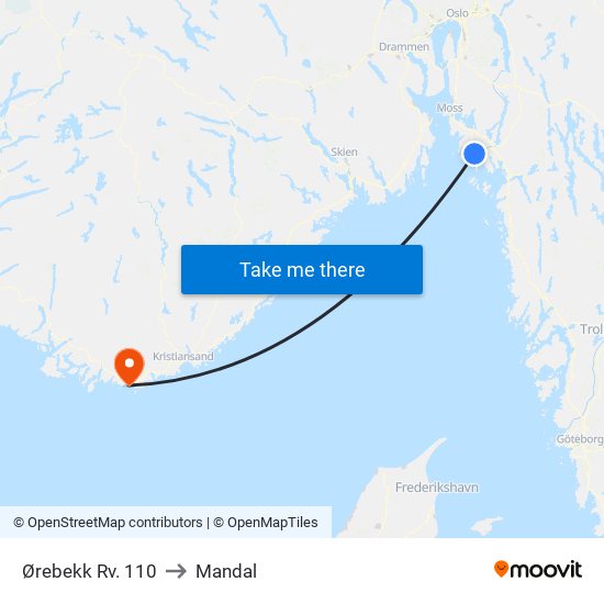 Ørebekk Rv. 110 to Mandal map