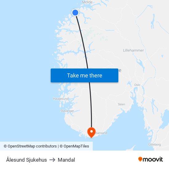 Ålesund Sjukehus to Mandal map