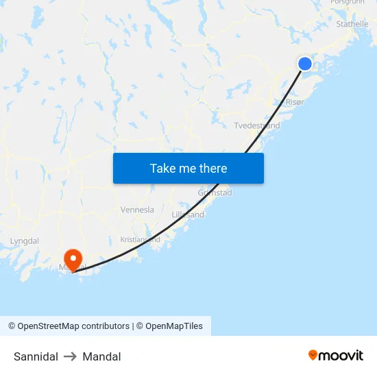 Sannidal to Mandal map