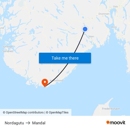 Nordagutu to Mandal map
