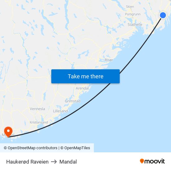 Haukerød Raveien to Mandal map