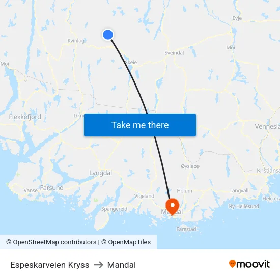 Espeskarveien Kryss to Mandal map