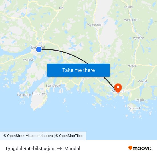 Lyngdal Rutebilstasjon to Mandal map