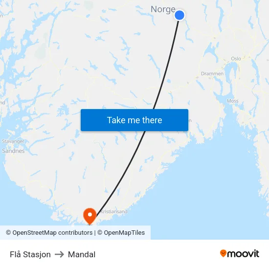 Flå Stasjon to Mandal map