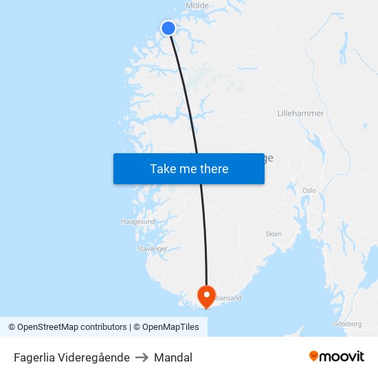 Fagerlia Videregående to Mandal map