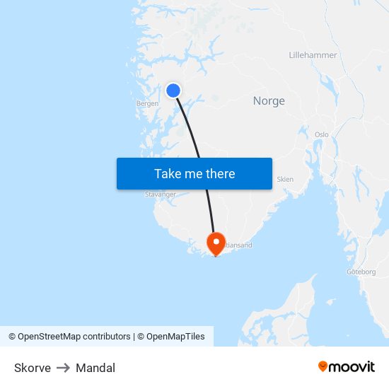 Skorve to Mandal map