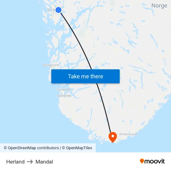 Herland to Mandal map