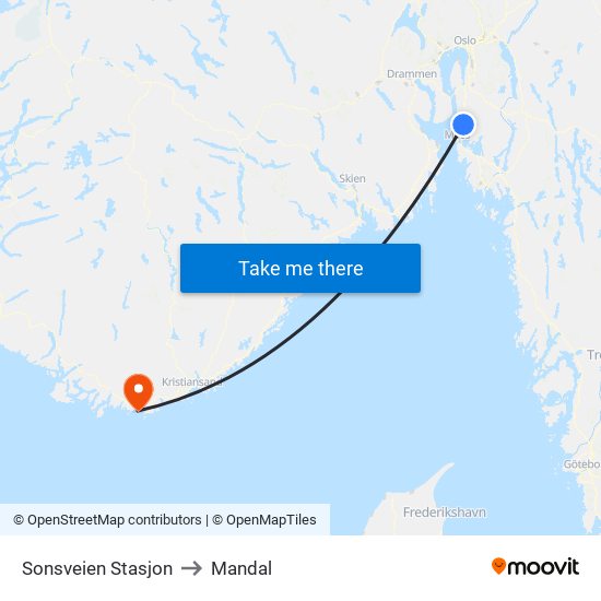 Sonsveien Stasjon to Mandal map