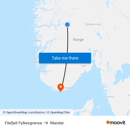 Filefjell Fylkesgrensa to Mandal map