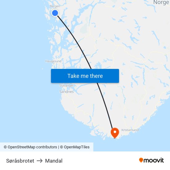 Søråsbrotet to Mandal map