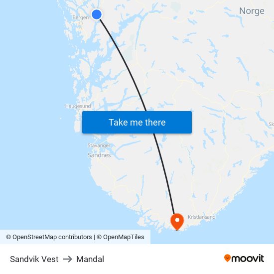 Sandvik Vest to Mandal map