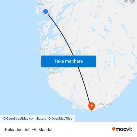 Kalandseidet to Mandal map