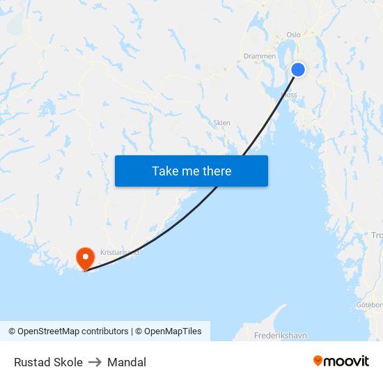 Rustad Skole to Mandal map