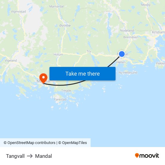 Tangvall to Mandal map