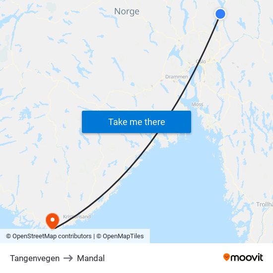 Tangenvegen to Mandal map