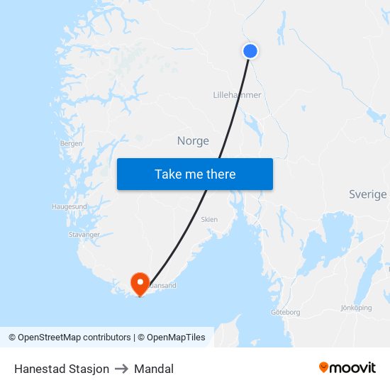 Hanestad Stasjon to Mandal map