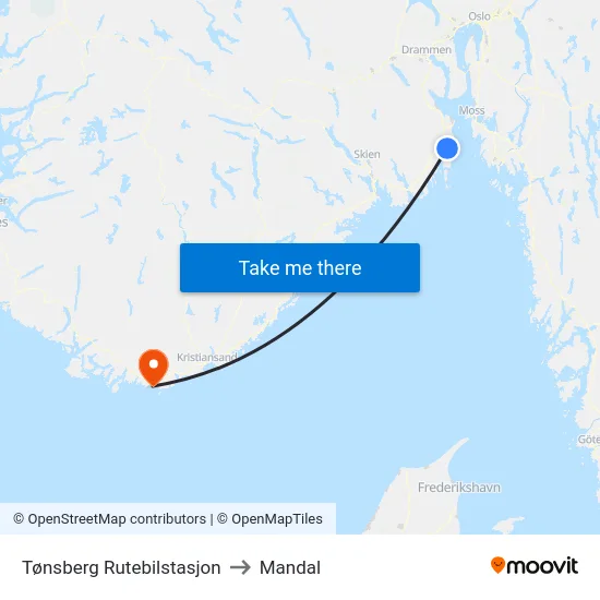 Tønsberg Rutebilstasjon to Mandal map