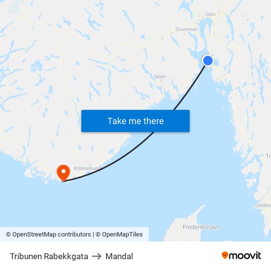 Tribunen Rabekkgata to Mandal map