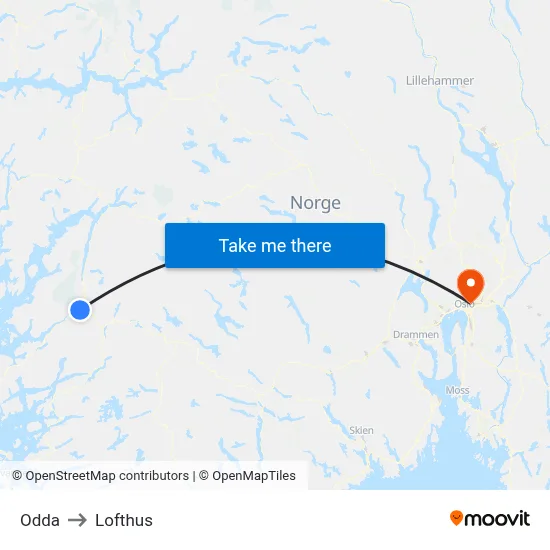 Odda to Lofthus map