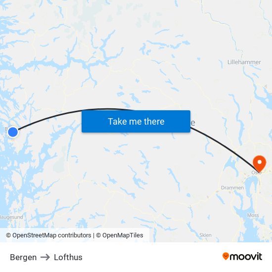Bergen to Lofthus map