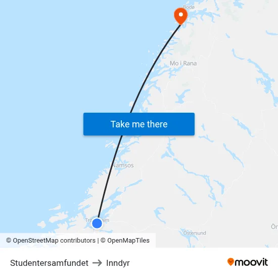 Studentersamfundet to Inndyr map