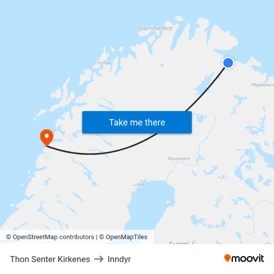 Thon Senter Kirkenes to Inndyr map