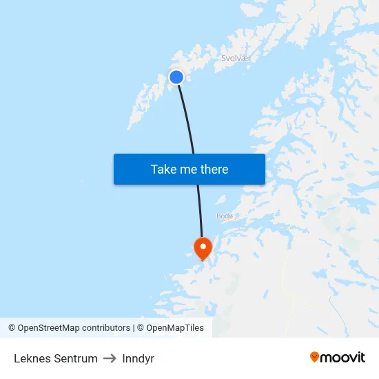 Leknes Sentrum to Inndyr map
