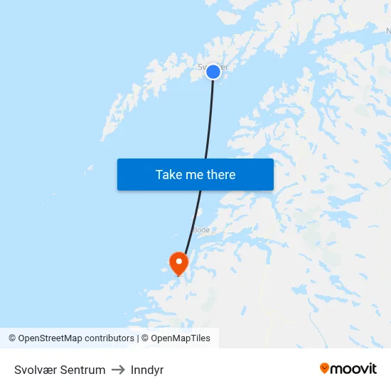 Svolvær Sentrum to Inndyr map