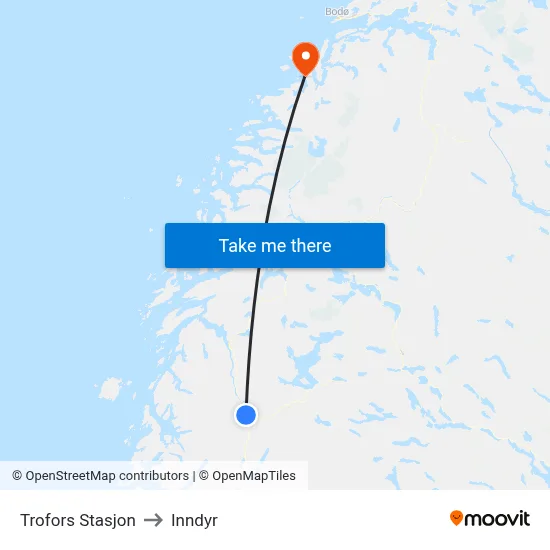 Trofors Stasjon to Inndyr map