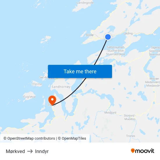 Mørkved to Inndyr map