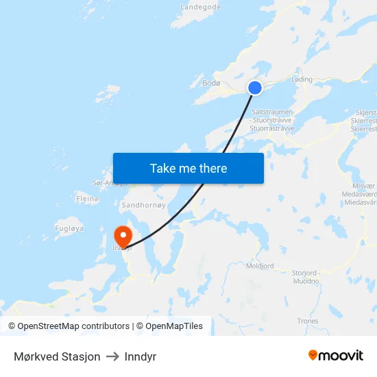 Mørkved Stasjon to Inndyr map