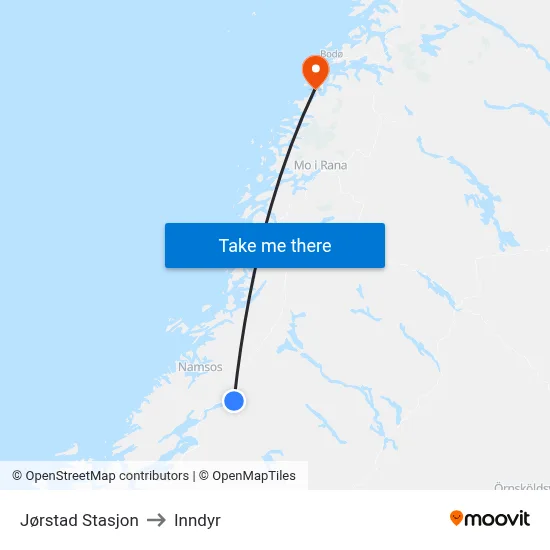 Jørstad Stasjon to Inndyr map