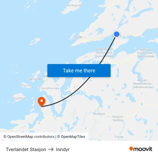 Tverlandet Stasjon to Inndyr map