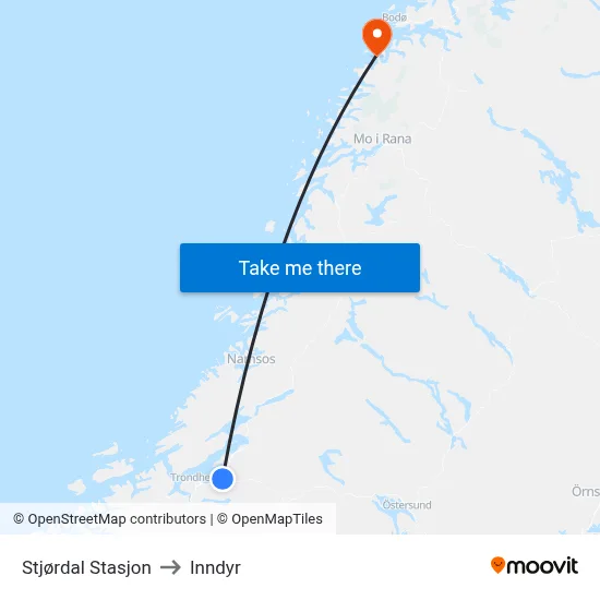 Stjørdal Stasjon to Inndyr map