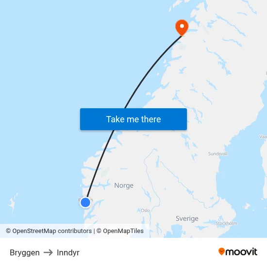 Bryggen to Inndyr map