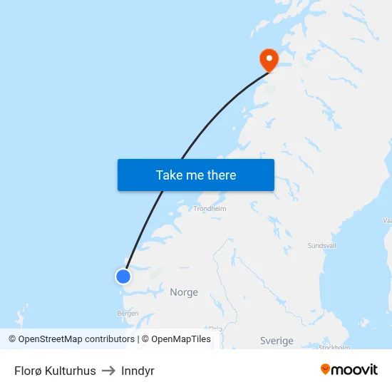 Florø Kulturhus to Inndyr map