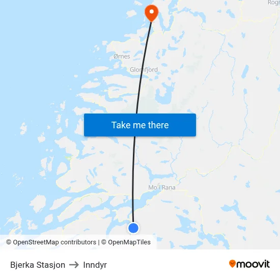 Bjerka Stasjon to Inndyr map