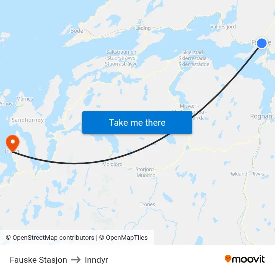 Fauske Stasjon to Inndyr map