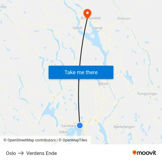 Oslo to Verdens Ende map