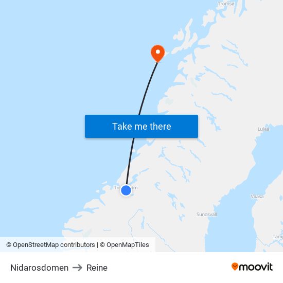 Nidarosdomen to Reine map