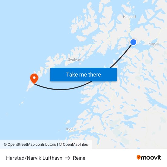 Harstad/Narvik Lufthavn to Reine map